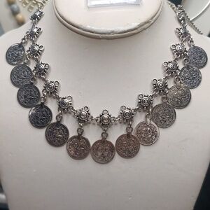 Coin necklace chain sliver tone